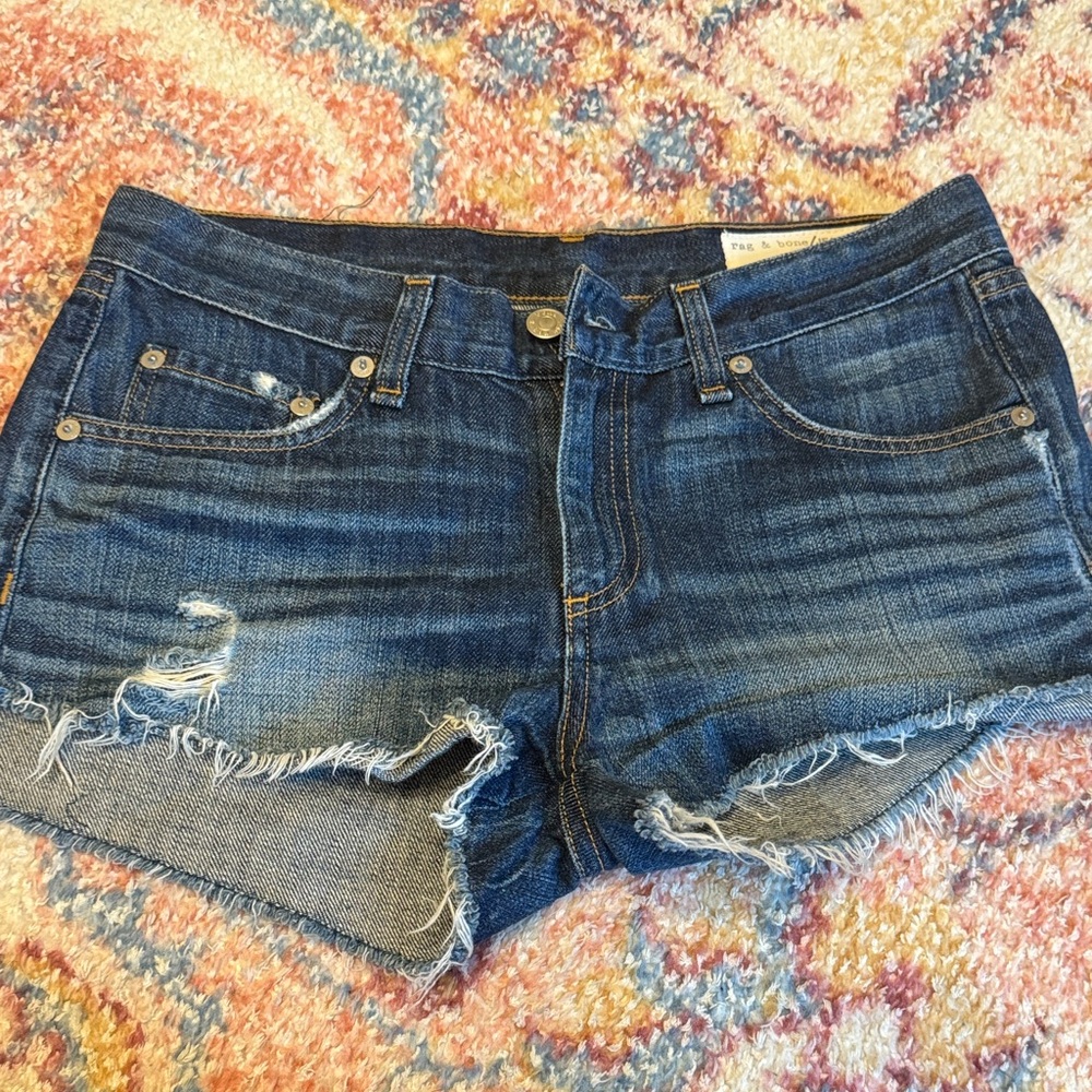 rag & bone Dark Blue Distressed Jean Shorts